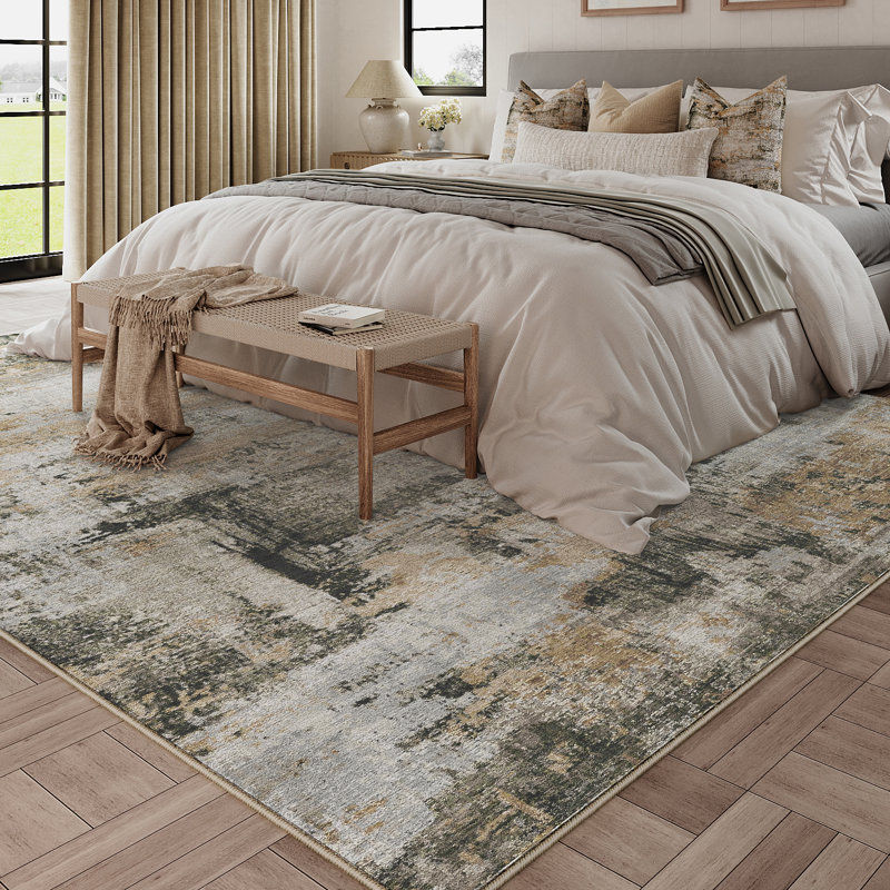 Elroy Modern Abstract Machine Washable Area Rug with Non-Slip Backing, Rectangle 9' x 12'