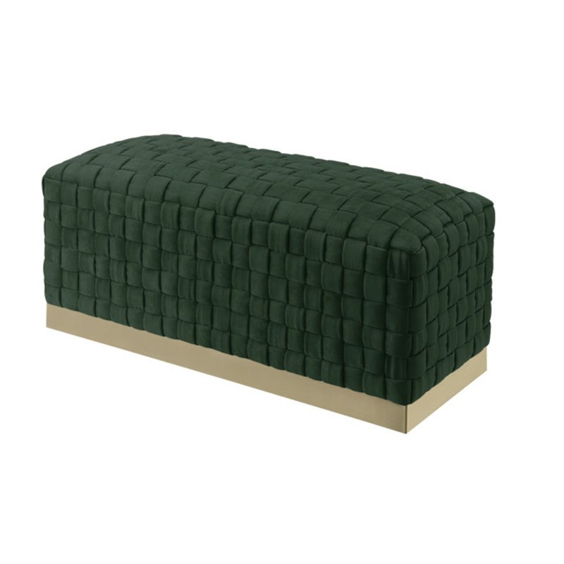 Tylani Velvet Upholstered Bench, Gold, Hunter Green