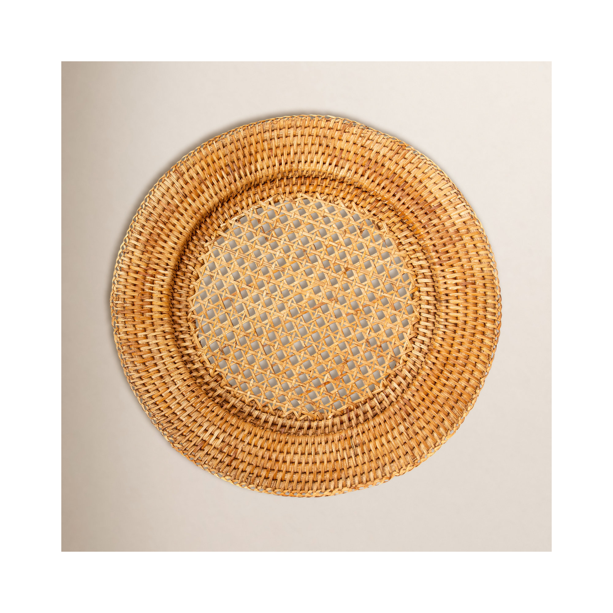 Venezia Open Weave Rattan 12.5" Charger, Honey Brown