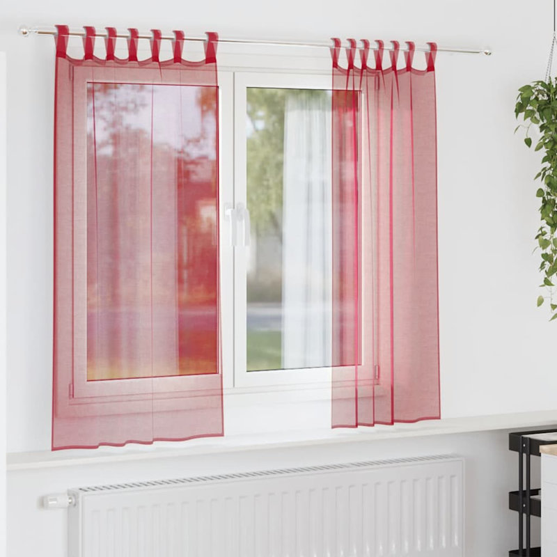 Voile Curtains With Rod Pockets 2 Pcs, Wine Red, 140cm Width x 140cm Drop