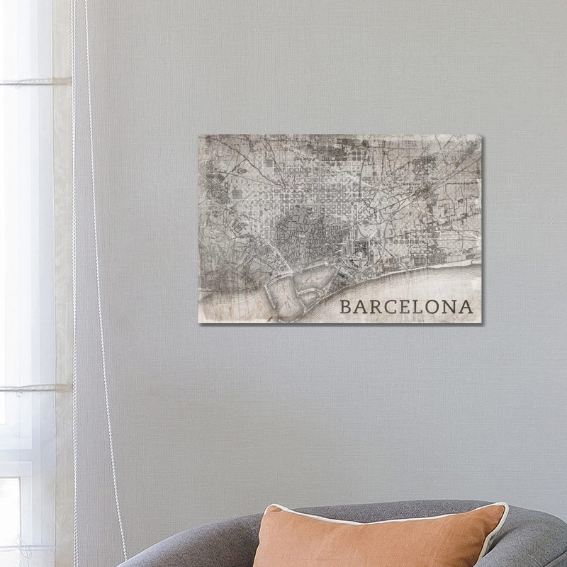 Map Barcelona - Wrapped Canvas Print, 66.04 cm H x 45.72 cm W x 3.175 cm D