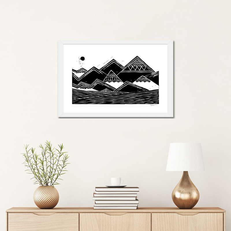 " Abstract Mountains ", White, 16" H x 24" W x 1" D, White Framed Paper