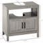 Meuble-lavabo gris avec rangement sous le lavabo et tablette pour 2 portes ouvertes