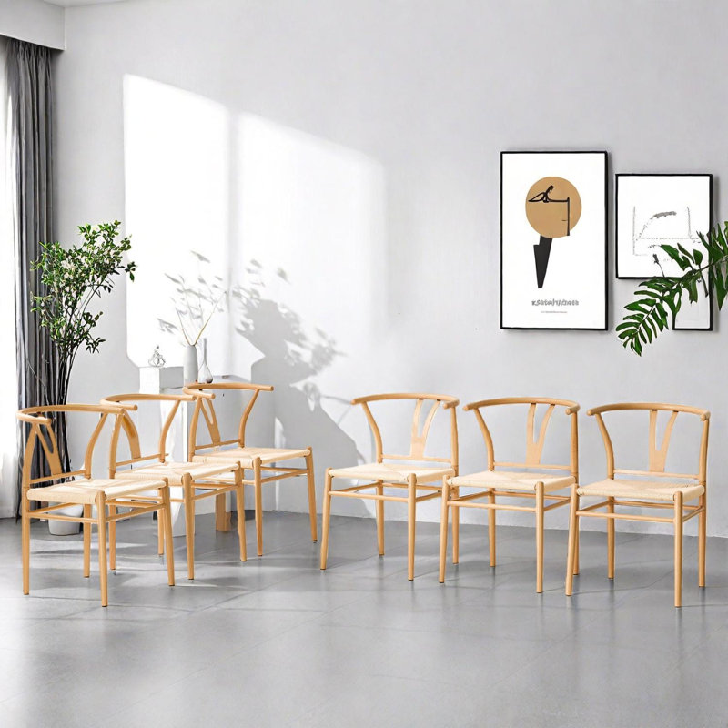 Ensemble de 6 chaises de salle à manger Wishbone, Bois naturel
