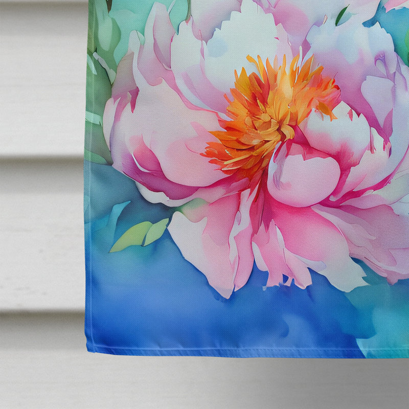 Pivoines dans un drapeau de maison aquarelle