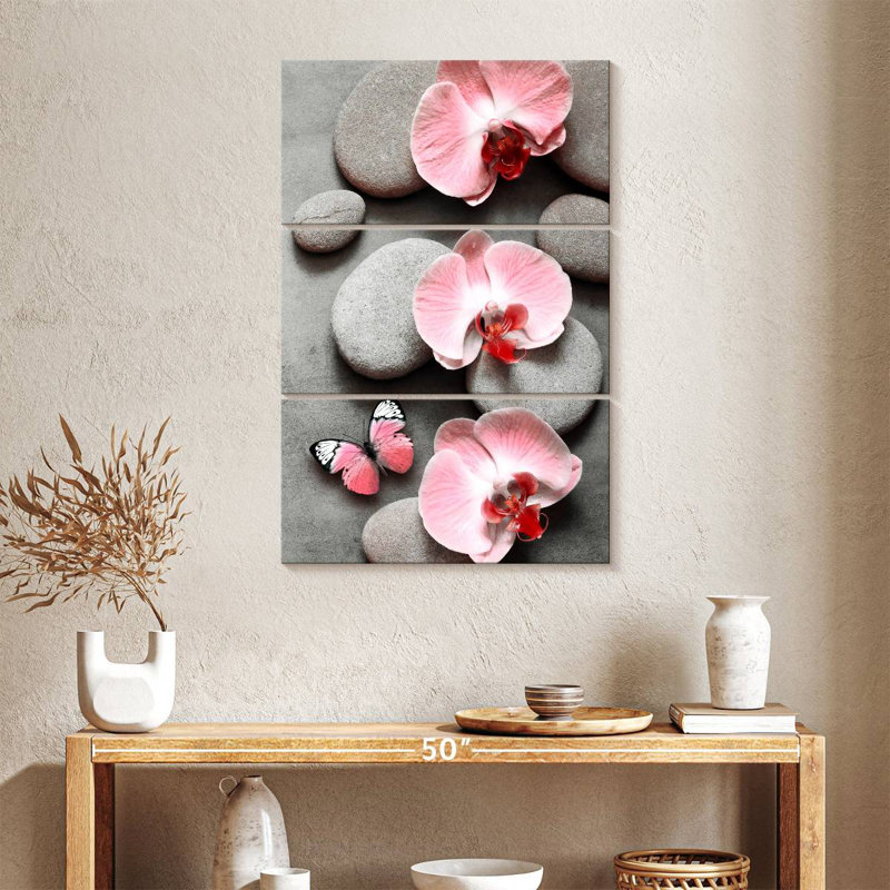 Harnek Zen Pink Orchids And Butterfly, 38" H x 24" W
