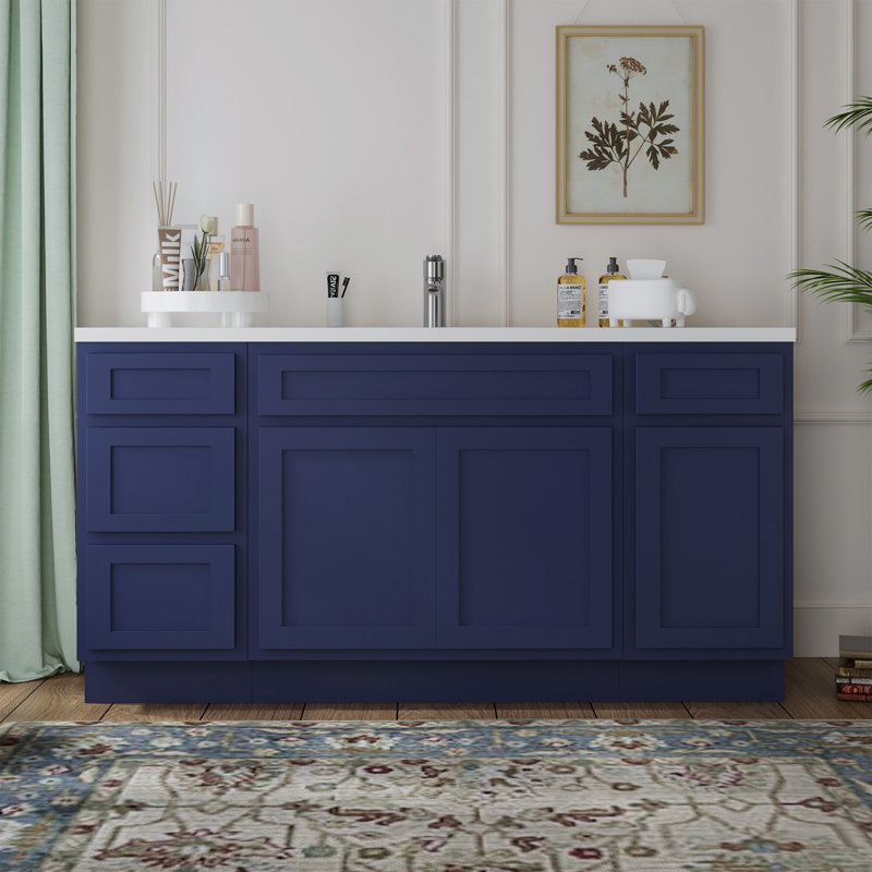 60-Inch Blue Plywood Freestanding Bath Vanity Cabinet