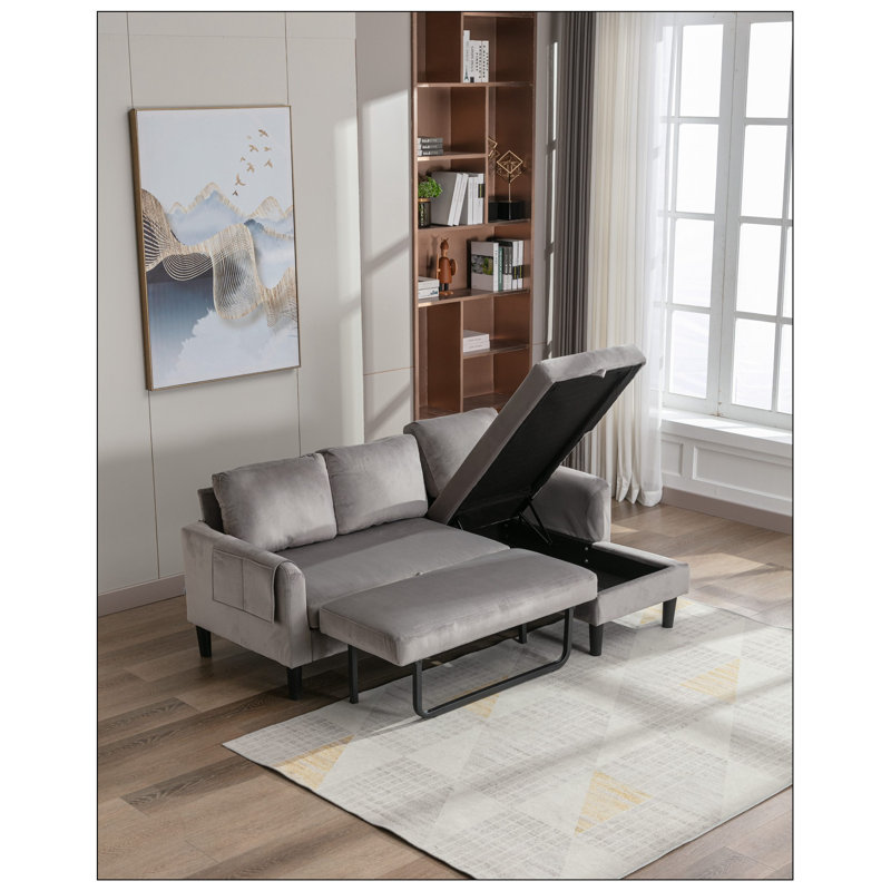 Canapé modulaire Canapé-lit modulaire réversible avec méridienne de rangement Canapé modulaire en L avec lit escamotable et méridienne de rangement