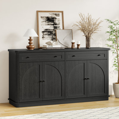 63" Curved Storage Sideboard Buffet, Cabinet With 2 Drawers 4 Arched Doors And Adjustable Shelves For Living Room, Kitchen by Ebern Designs