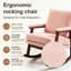 Chaise berçante en bois massif avec coussin de chaise en velours Teddy et coussin de soutien de taille.-1168545371