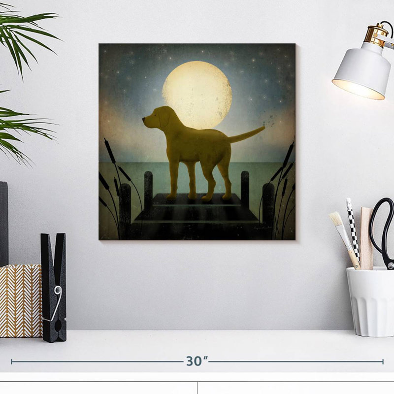 Chien jaune au lever de la lune, H 16 po x l 16 po