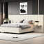 Lit confortable tapissier beige pour grand lit avec tête de lit surdimensionnée et tablettes pratiques avec rangement fonctionnel-2095796246