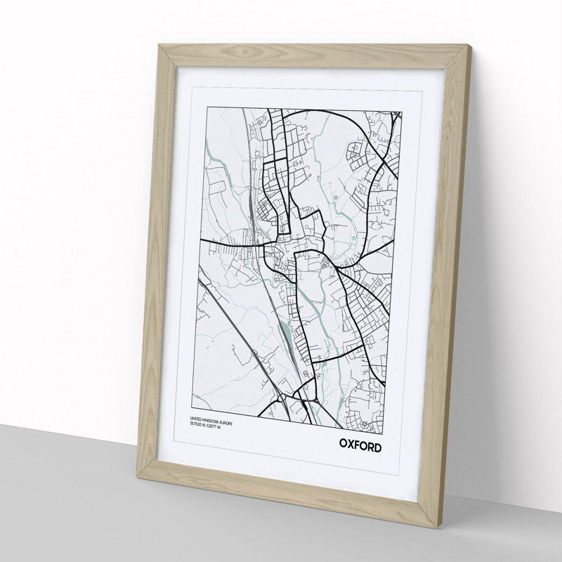 Map Oxford UK - Picture Frame Graphic Art, 48cm H x 36cm W x 2cm D, Oak