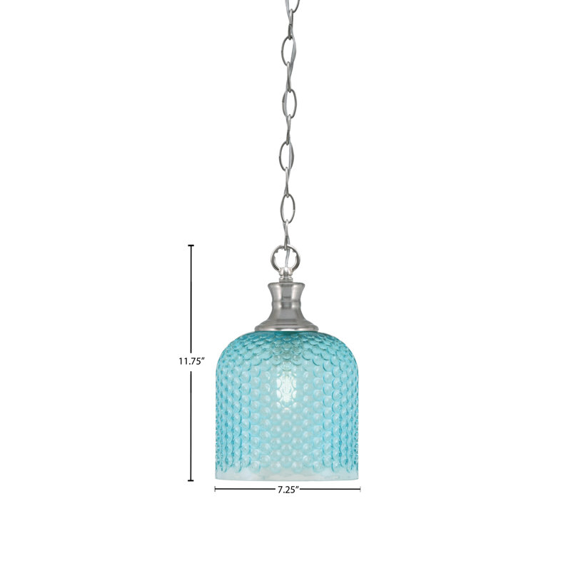 Quapaw Chain Hung Pendant Shown With 7" Turquoise Textured Glass, Brushed Nickel