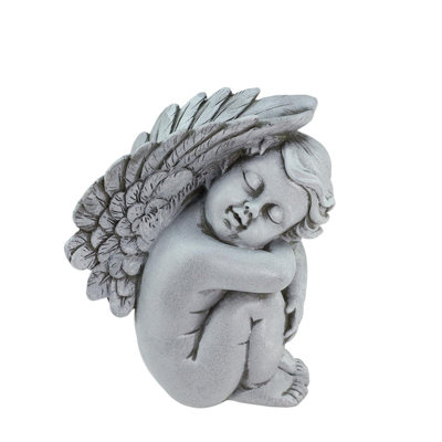 7.25" Ivory Right Facing Sleeping Cherub Angel Outdoor Garden Statue