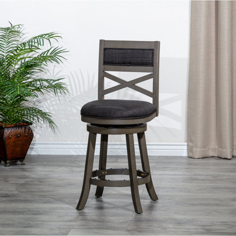 Tabouret pivotant à dossier en X de 30 po de hauteur, siège en tissu, Noir, Gris