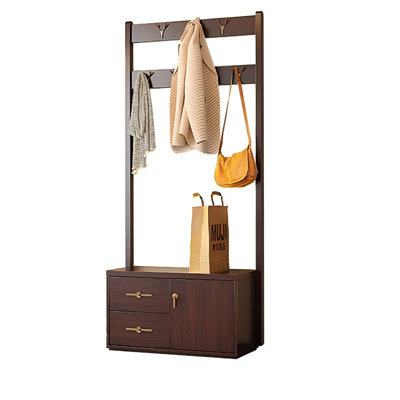 31.5"Dark Brown Minimalism Rubber Solid Wood Clothes Rack With Rotatable HD Mirror