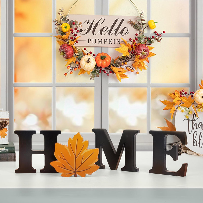 Interchangeable Home Table Signs With 10 Pcs Seasonal Icons, Wooden Changeable Home Sign For Seasonal Decor, HOME Letter Sign