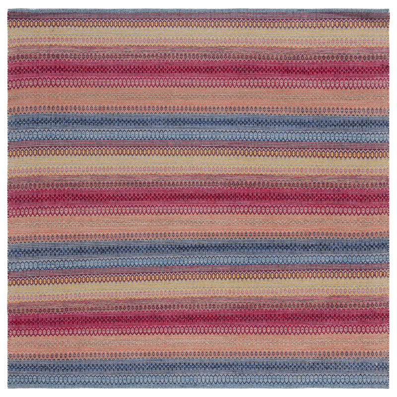 Montauk Flat Weave Cotton Striped Rug, Square 6'