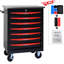 7 Drawers Workshop Tool Cart With -Bearing And Key Lock - Safe Black&Red Multifunctional 7 Trolley 4 Stable Movable