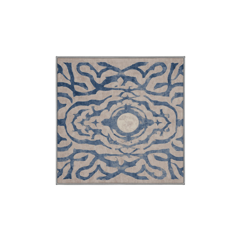 Machine Washable Gray Area Rug, Square 5'