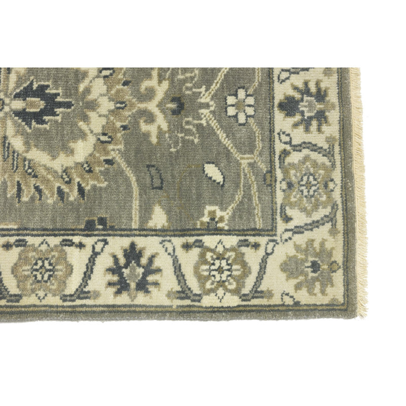 Tapis oriental taupe à motif floral Osh Chobi Peshawar, Rectangle 2 pi 1 po x 3 pi 1 po