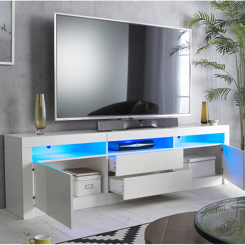 Meuble télé 78 po avec lumières pour téléviseurs de 90 po ou moins, Blanc