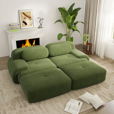Canapé modulaire en velours côtelé doux, siège modulaire vert olive avec dossier incurvé pour le salon