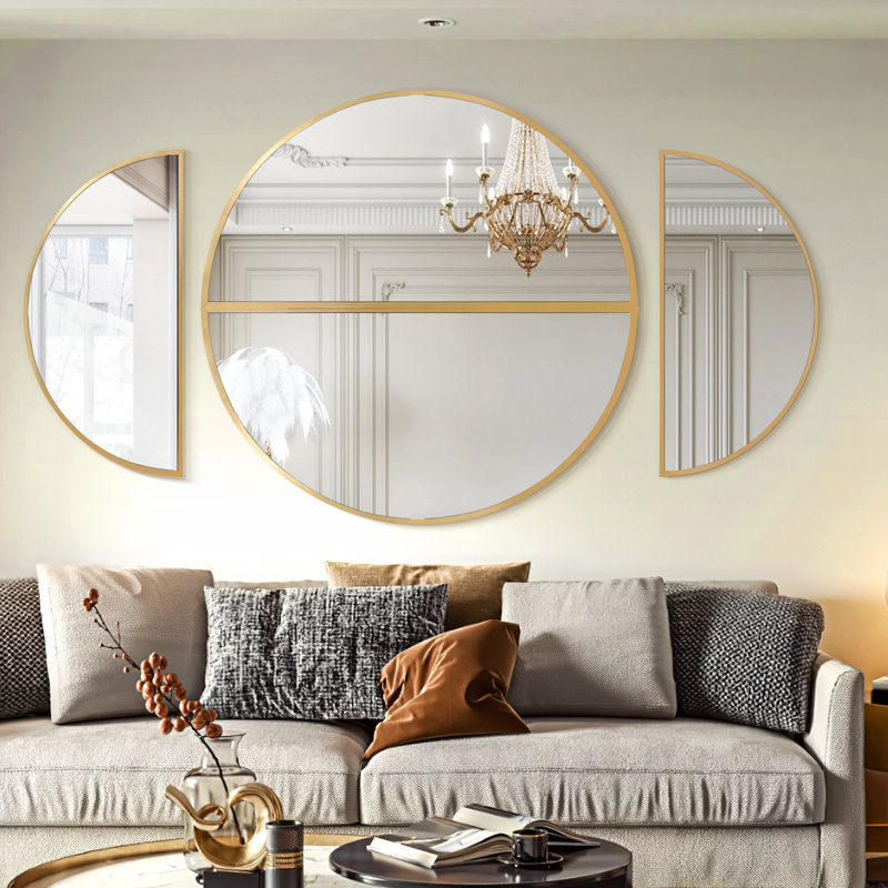 4 Piece Half Circle Metal Wall Mirror Set, Gold