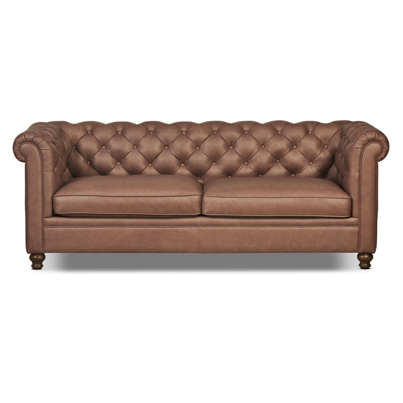Melfi Full-Grain Genuine Italian Leather Sofa, Caramel Brown