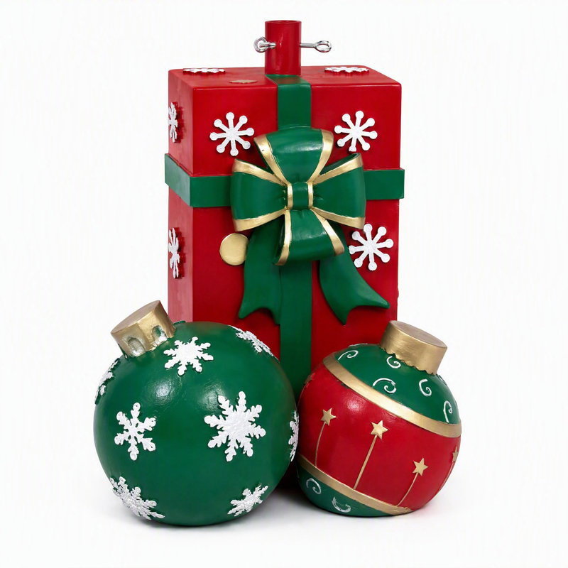 Coffret-cadeau support pour sapin de Noël avec 2 grandes boules de Noël décoratives, socle décoratif pour sapin, décoration festive pour cheminée.