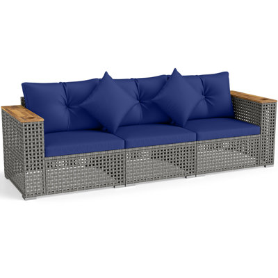 Ensemble de mobilier modulaire en osier de patio, ensemble de canapé d'extérieur 3 pièces pour jardin marine