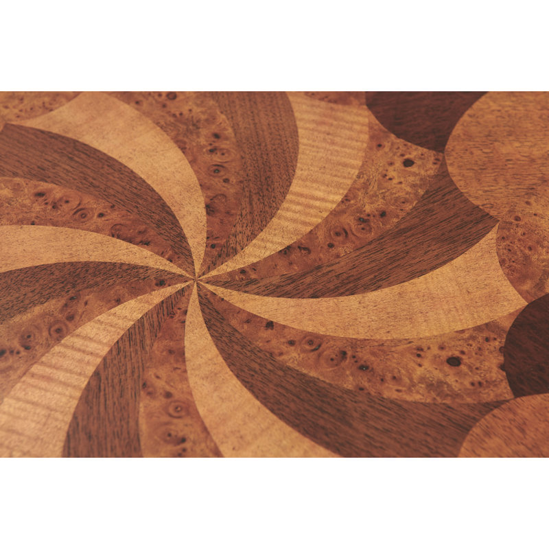 Regency Inspired Round Morado Burl Wood End Table with Brass Accents