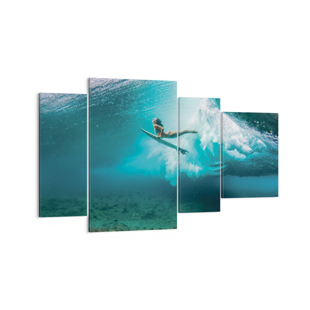 4-tlg. Leinwandbilder-Set Surfing Underwater Woman