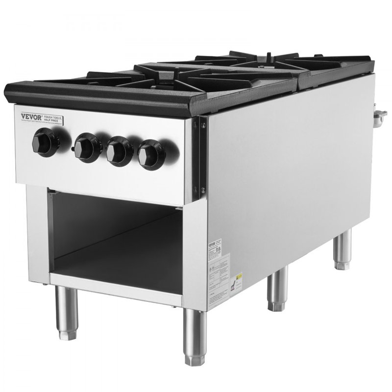 Commercial Gas Range Stove 2 Burners Countertop Cooking Hot Plate Kitchen