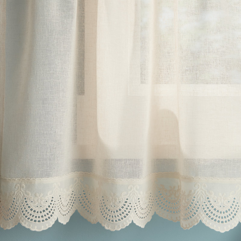 DRAPER JAMES Bonnet Eyelet Lace Sheer 3-Piece Valance & Tiers Café Curtain Set with Rod Pocket Top, Natural