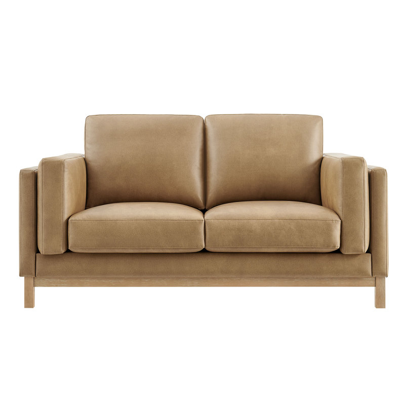 Roscoe 63 Inch Vegan Leather Loveseat, Toast, Toast