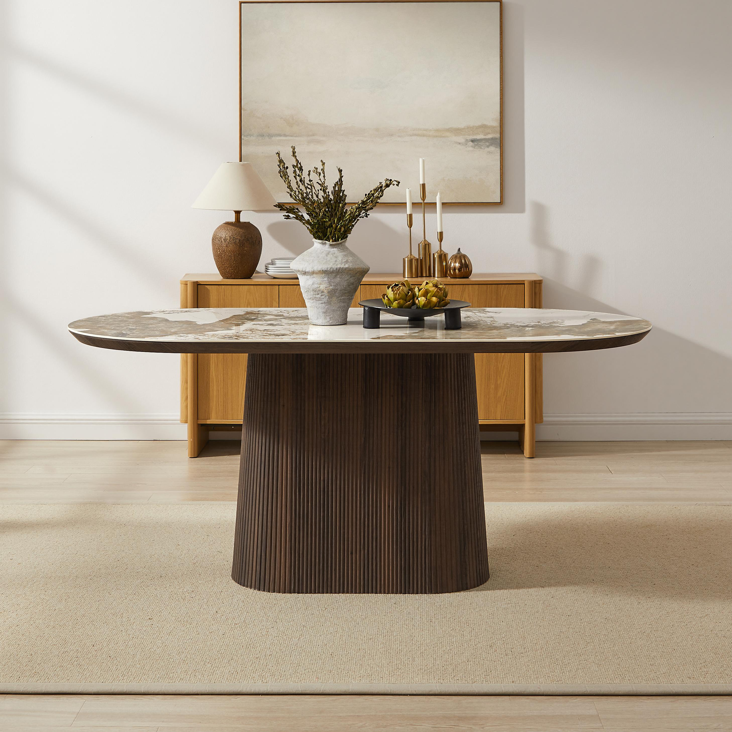 Ivy Bronx Oval Sintered Stone Pedestal Dining Table - Wayfair Canada