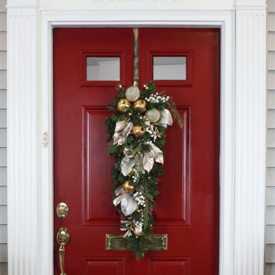 36" Pre-Lit Yuletide Glam Gold Decorated Teardrop