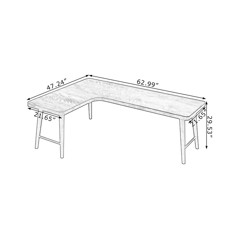 Bureau d'écriture en bois massif noir en forme de L, 29.53"H*62.99"W*47.24"D, Gauche