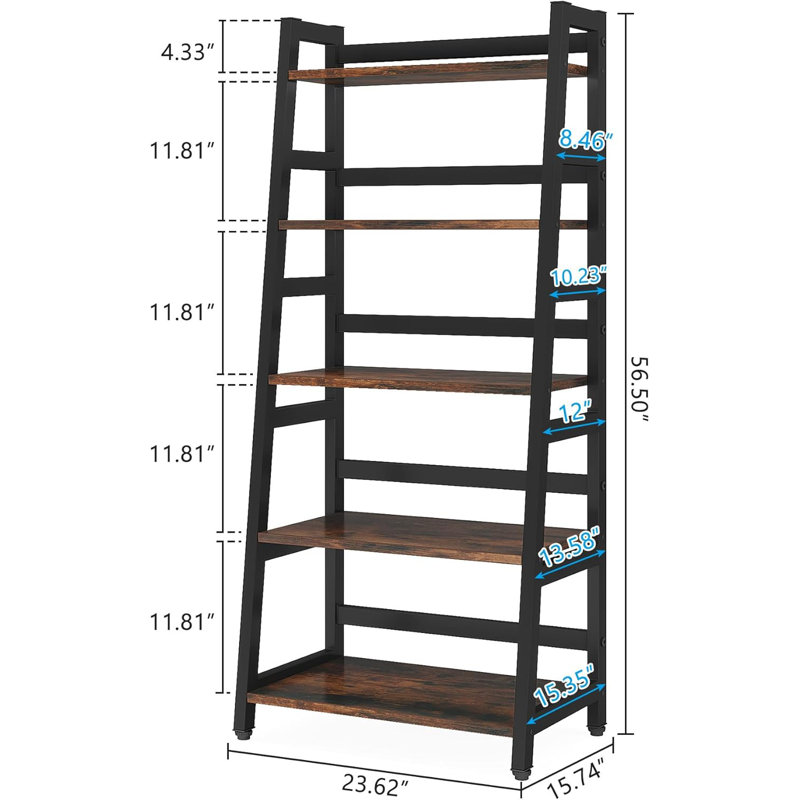 Ladder Bookcase 5-Tier Bookshelf, Black/Brown