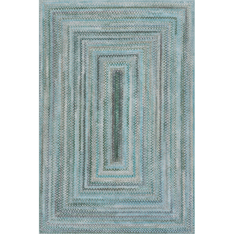  Navelle Bordered Washable Area Rug, Blue/Green, Runner 2'6" x 8'