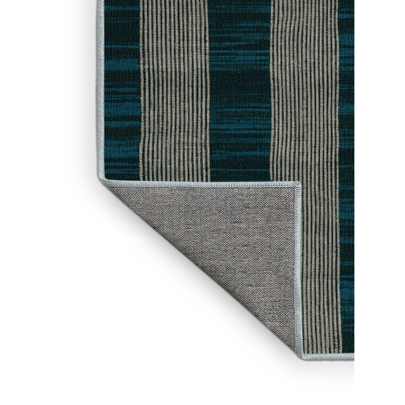Tapis bleu à carreaux lavable à la machine, Rond 5 pi