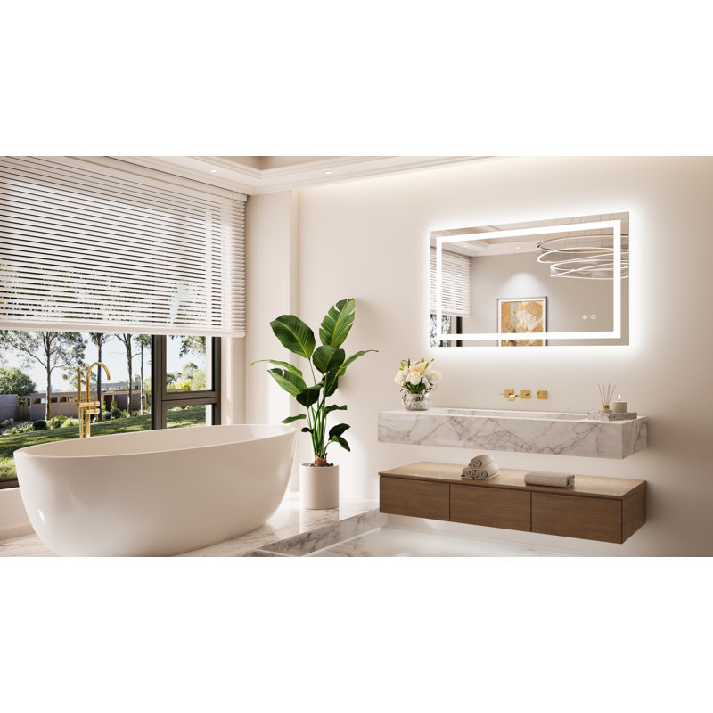 Miroir de salle de bain avant et arrière en verre trempé avec éclairage à DEL, 40 po x 32 po