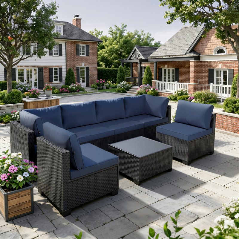  Patio Furniture Set - All-Weather,Water-Resistant - 7 Piece Patio Wicker Rattan Sectional Sofa, Modular Outdoor Conversation Set for Backyard, Garden, Poolside, Balcony