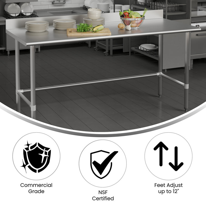 Commercial Grade Stainless Steel Kitchen Prep and Work Table with Backsplash