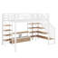 Lit mezzanine double en métal avec escalier, table intégrée et tablettes de rangement-566978670