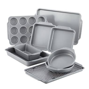 Rachael Ray 10 Piece Nonstick Bakeware Set With Handle Grips - Latte Brown  With Cranberry Red : Target