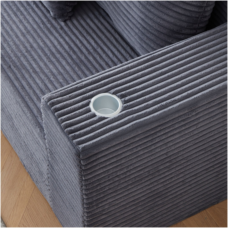 Canapé modulaire profond en velours côtelé avec porte-gobelets, aucun assemblage requis, H 30 po x l 40 po x P 169 po, Gris