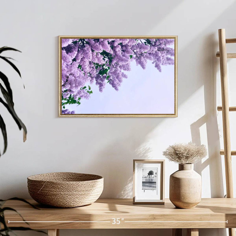 Délicats lilas mauves, 19 po x 13 po, Cadre flottant en bois naturel